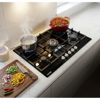90cm Gas Hob Glass with 5 Burners, Cast Iron Supports & Auto Ignition 11kW DH383
