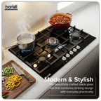 90cm Gas Hob Glass with 5 Burners, Cast Iron Supports & Auto Ignition 11kW DH383