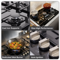 90cm Gas Hob Glass with 5 Burners, Cast Iron Supports & Auto Ignition 11kW DH383