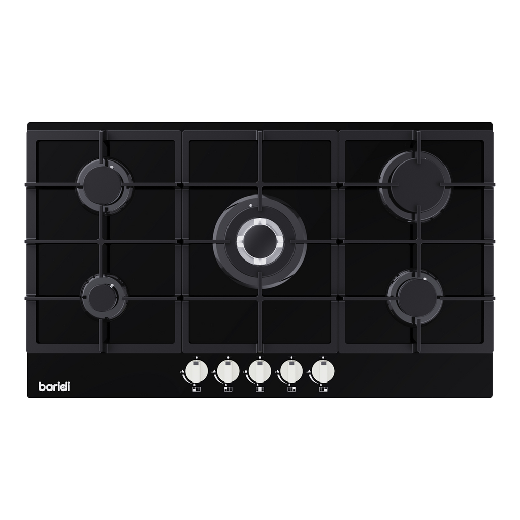 90cm Gas Hob Glass with 5 Burners, Cast Iron Supports & Auto Ignition 11kW DH383