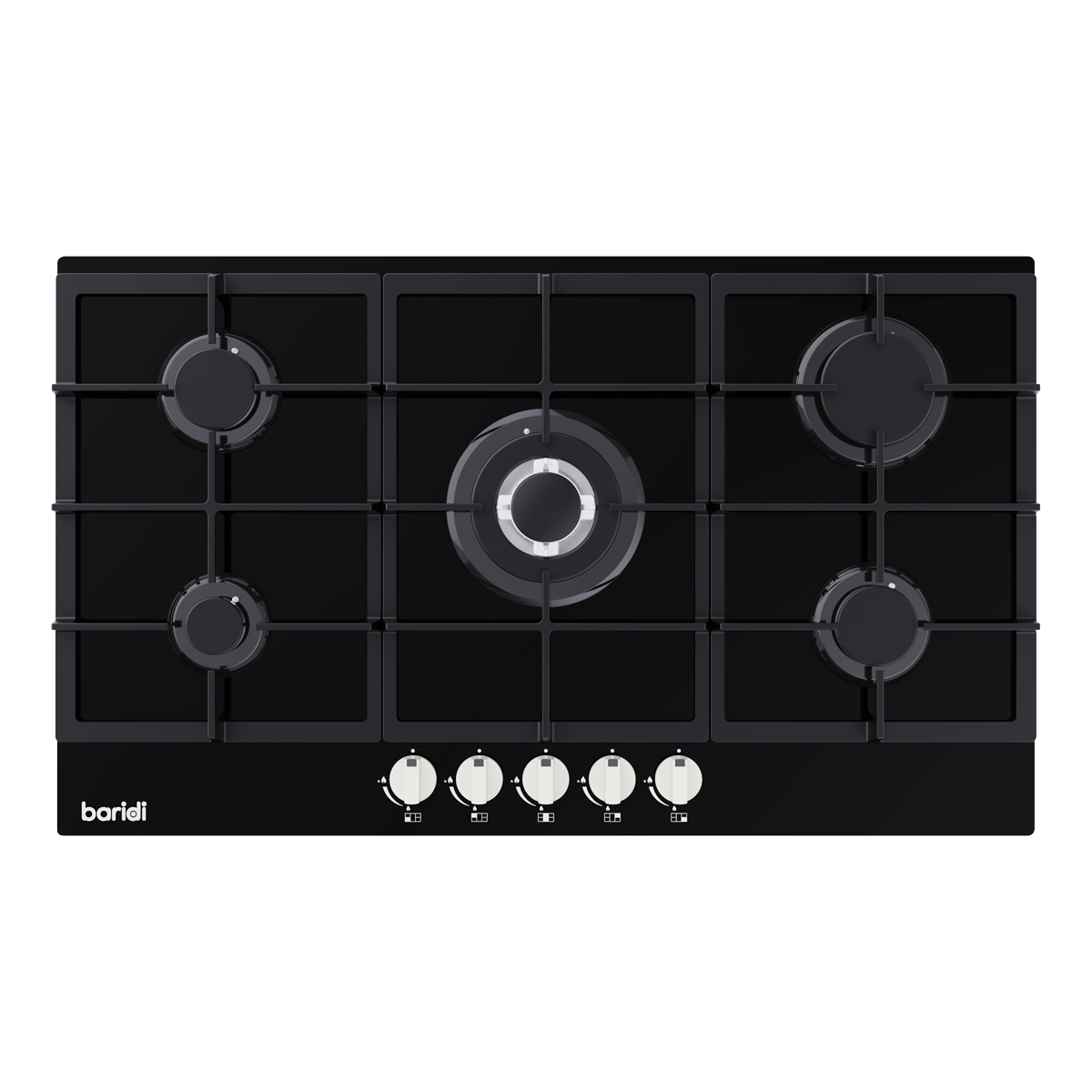 90cm Gas Hob Glass with 5 Burners, Cast Iron Supports & Auto Ignition 11kW DH383
