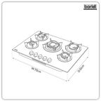 70cm Gas Hob Matt Black Glass with 5 Burners, Cast Iron Supports & Auto Ignition 10.4kW DH384