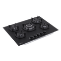 70cm Gas Hob Matt Black Glass with 5 Burners, Cast Iron Supports & Auto Ignition 10.4kW DH384