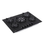70cm Gas Hob Matt Black Glass with 5 Burners, Cast Iron Supports & Auto Ignition 10.4kW DH384