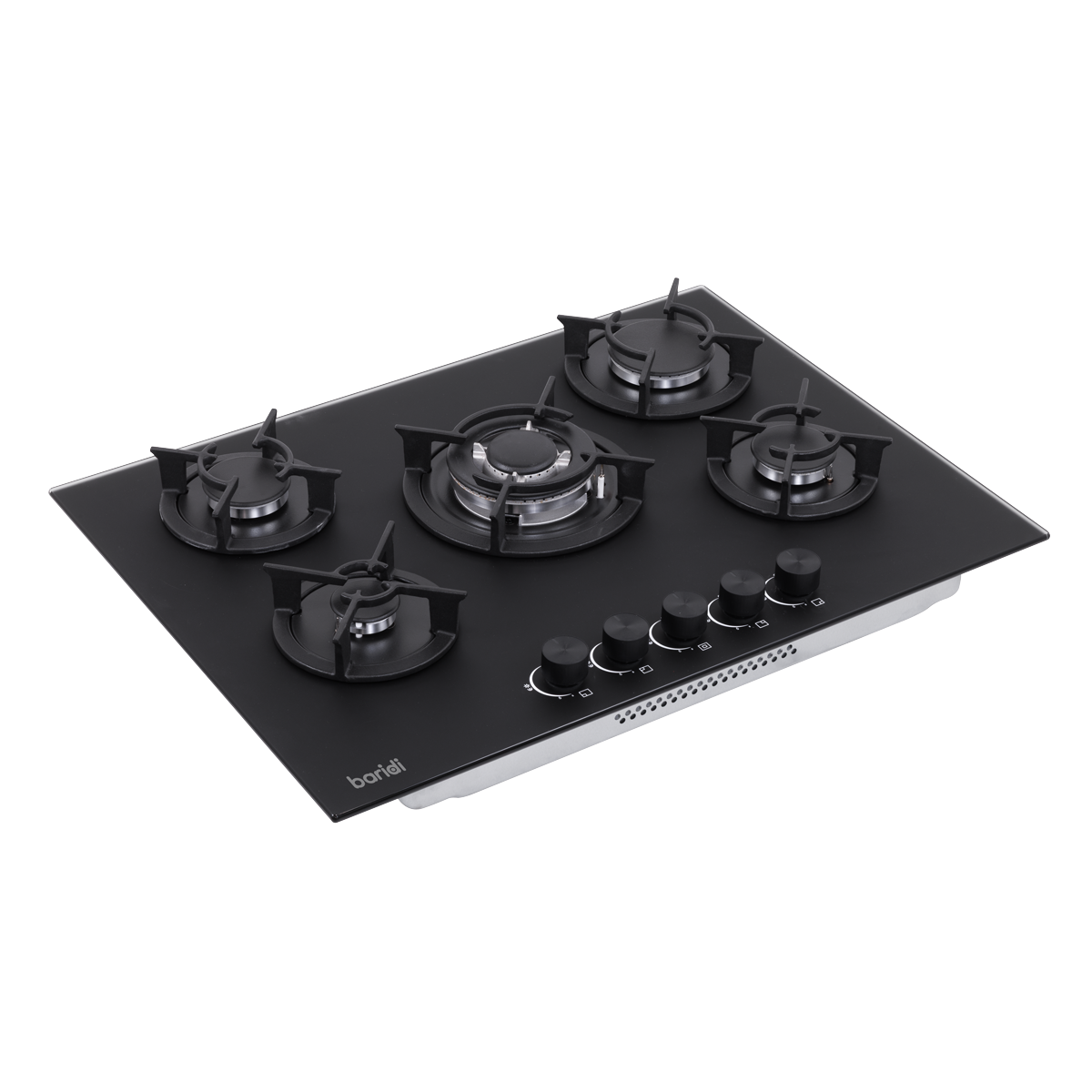 70cm Gas Hob Matt Black Glass with 5 Burners, Cast Iron Supports & Auto Ignition 10.4kW DH384