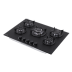 70cm Gas Hob Matt Black Glass with 5 Burners, Cast Iron Supports & Auto Ignition 10.4kW DH384