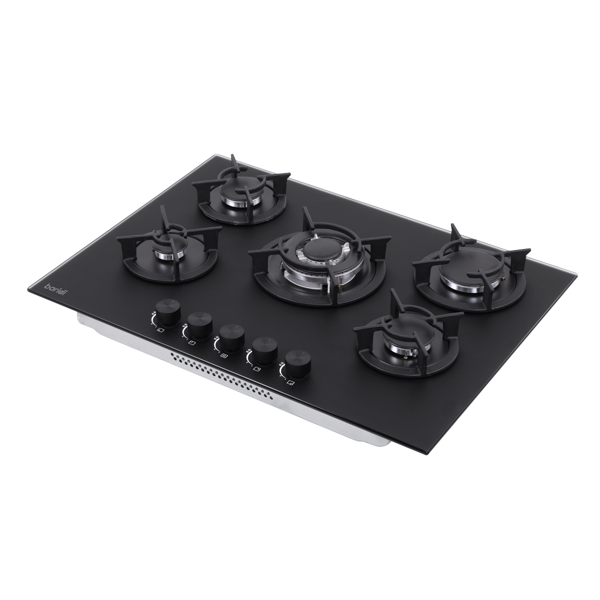 70cm Gas Hob Matt Black Glass with 5 Burners, Cast Iron Supports & Auto Ignition 10.4kW DH384