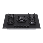 70cm Gas Hob Matt Black Glass with 5 Burners, Cast Iron Supports & Auto Ignition 10.4kW DH384