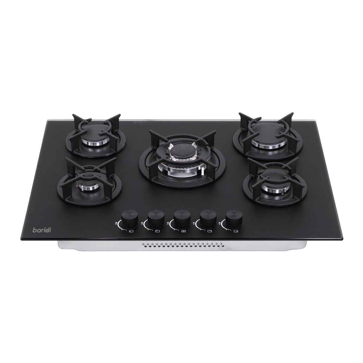 70cm Gas Hob Matt Black Glass with 5 Burners, Cast Iron Supports & Auto Ignition 10.4kW DH384