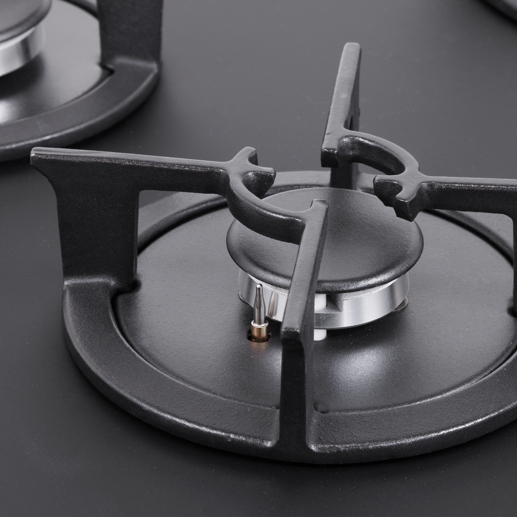 90cm Gas Hob Matt Black Glass 5 Burners Cast Iron Supports & Auto Ignition 10.4kW DH385