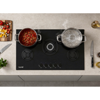 90cm Gas Hob Matt Black Glass 5 Burners Cast Iron Supports & Auto Ignition 10.4kW DH385