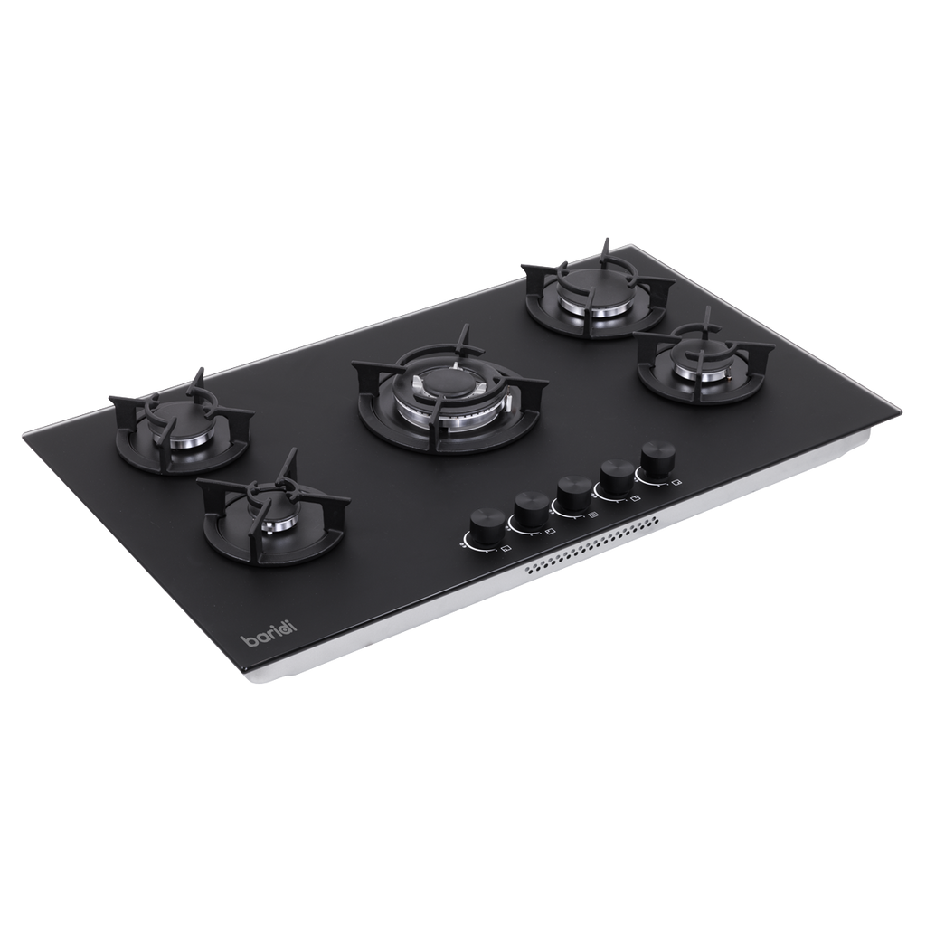 90cm Gas Hob Matt Black Glass 5 Burners Cast Iron Supports & Auto Ignition 10.4kW DH385