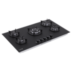 90cm Gas Hob Matt Black Glass 5 Burners Cast Iron Supports & Auto Ignition 10.4kW DH385