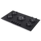 90cm Gas Hob Matt Black Glass 5 Burners Cast Iron Supports & Auto Ignition 10.4kW DH385