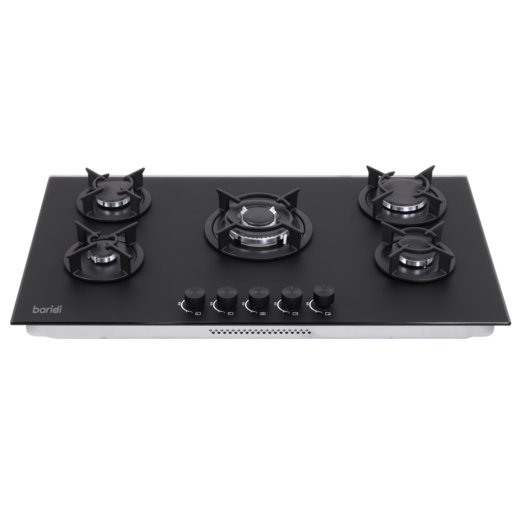 90cm Gas Hob Matt Black Glass 5 Burners Cast Iron Supports & Auto Ignition 10.4kW DH385