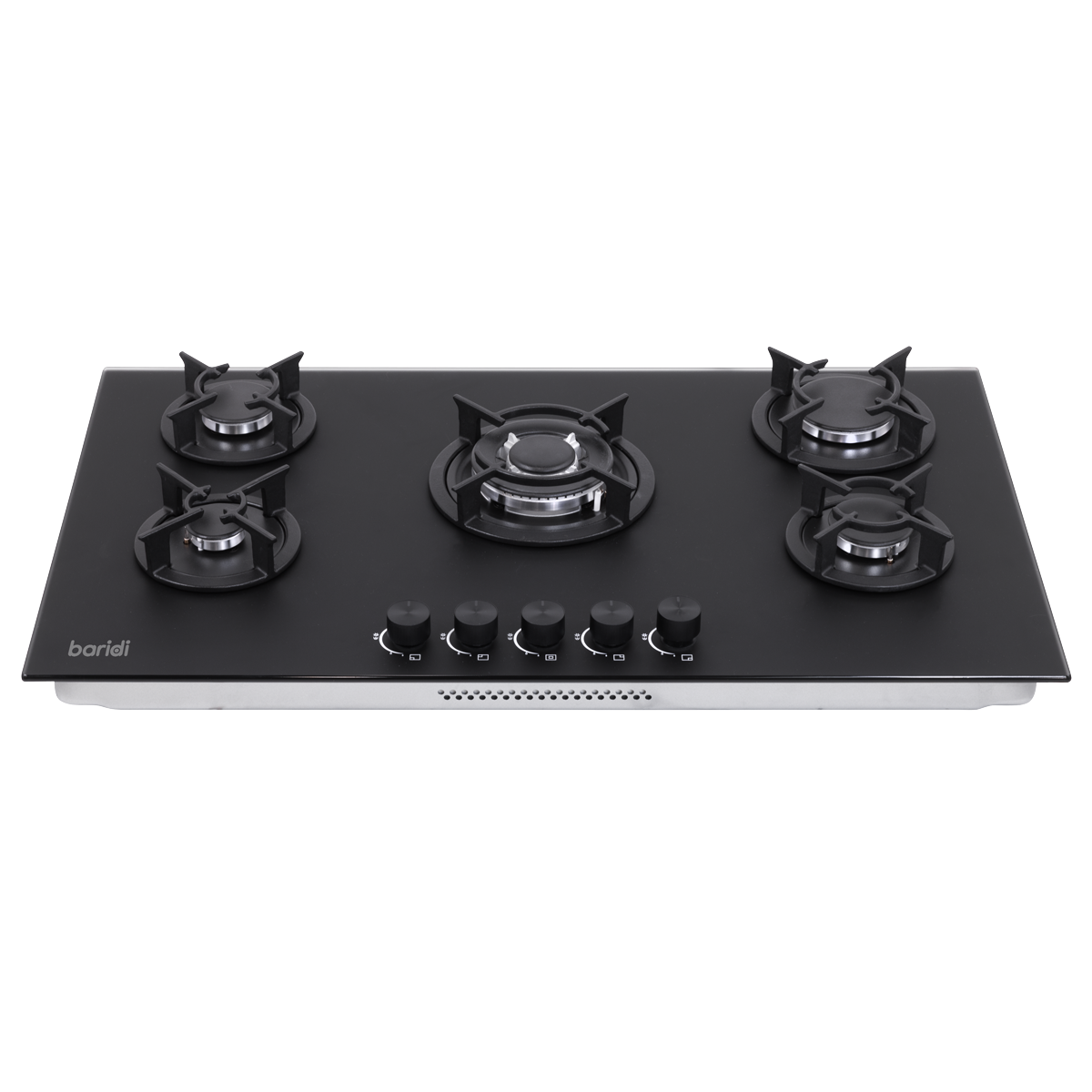 90cm Gas Hob Matt Black Glass 5 Burners Cast Iron Supports & Auto Ignition 10.4kW DH385