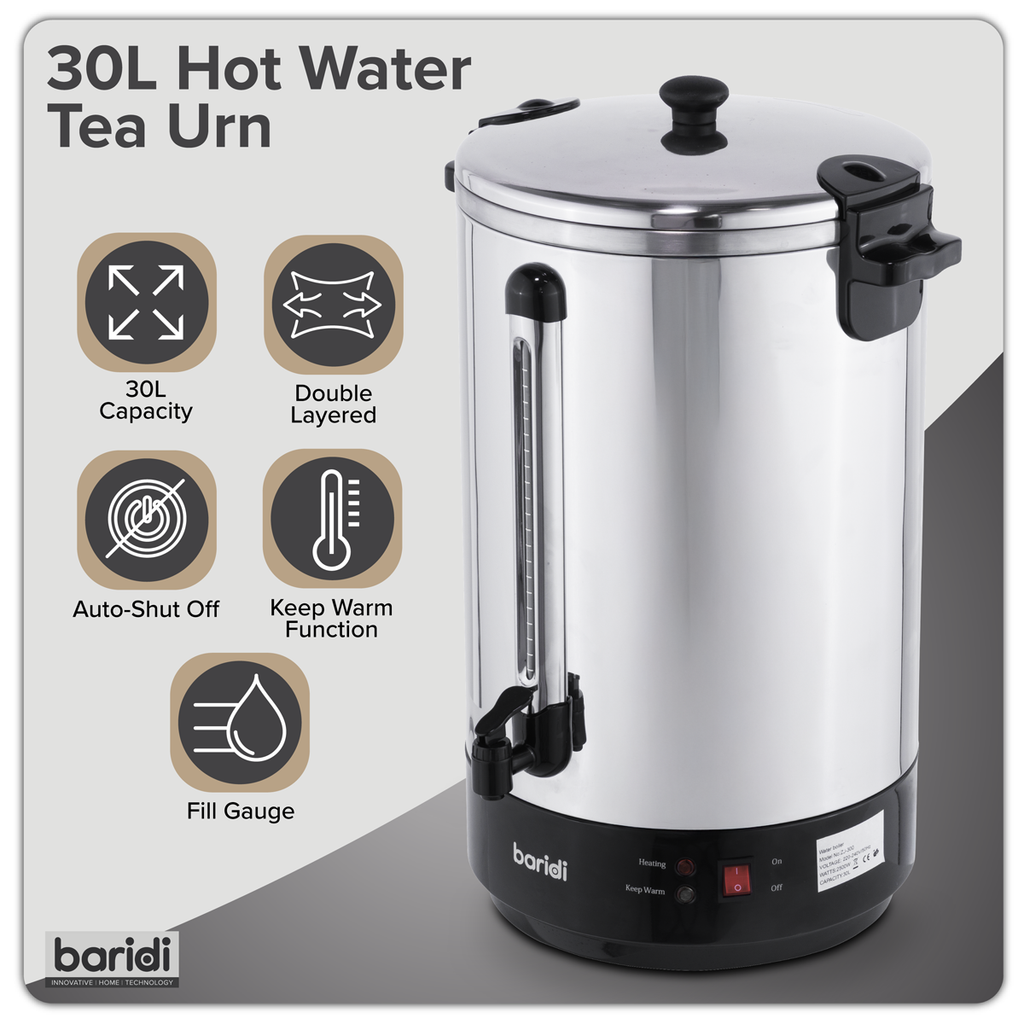 Hot Water Boiler, Tea Urn 30L Capacity - Stainless Steel DH388