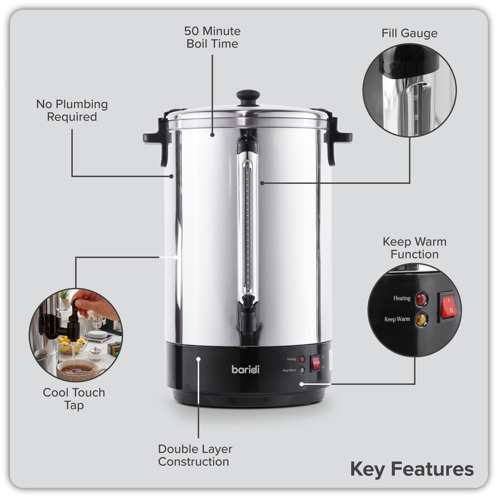 Hot Water Boiler, Tea Urn 30L Capacity - Stainless Steel DH388