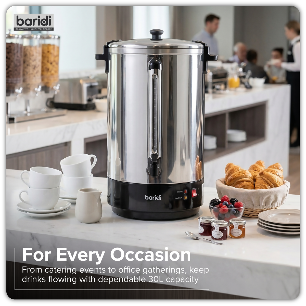 Hot Water Boiler, Tea Urn 30L Capacity - Stainless Steel DH388