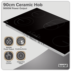 Integrated Ceramic Hob with 5 Cooking Zones 90cm - Black Glass DH389