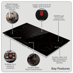 Integrated Ceramic Hob with 5 Cooking Zones 90cm - Black Glass DH389