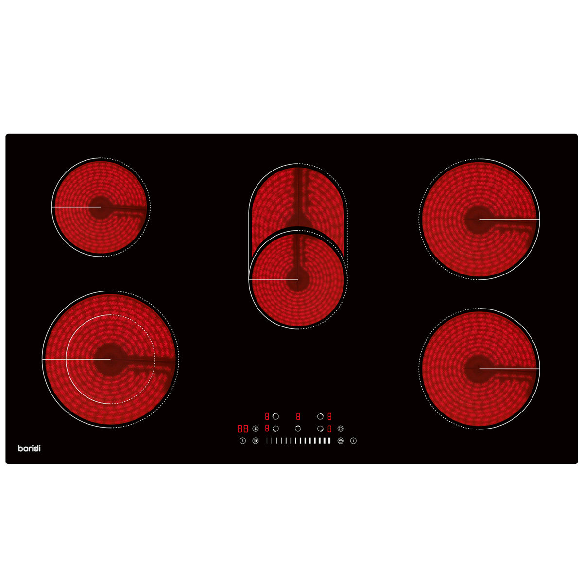 Integrated Ceramic Hob with 5 Cooking Zones 90cm - Black Glass DH389
