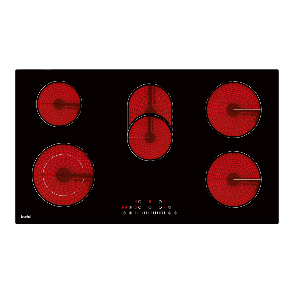 Integrated Ceramic Hob with 5 Cooking Zones 90cm - Black Glass DH389