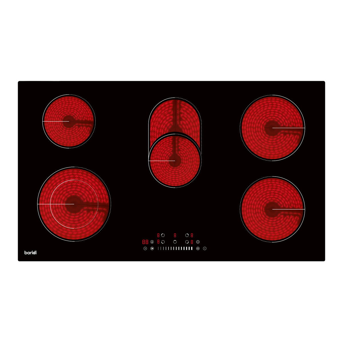 Integrated Ceramic Hob with 5 Cooking Zones 90cm - Black Glass DH389