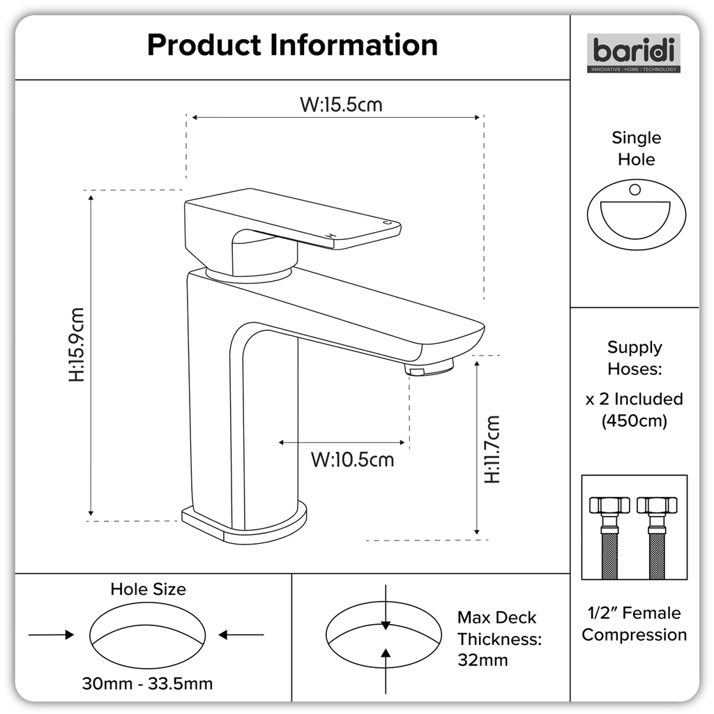 Basin Mixer Tap with Clicker Waste - Chrome DH392