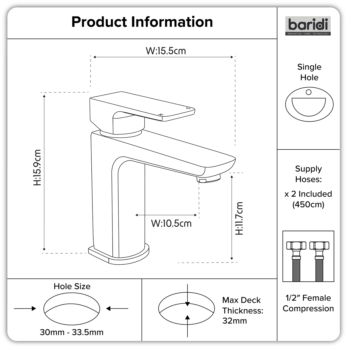 Basin Mixer Tap with Clicker Waste - Chrome DH392