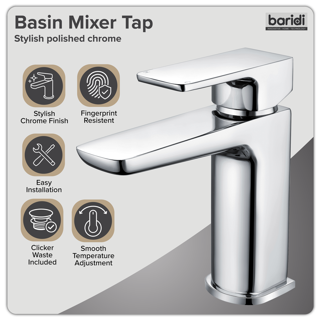Basin Mixer Tap with Clicker Waste - Chrome DH392