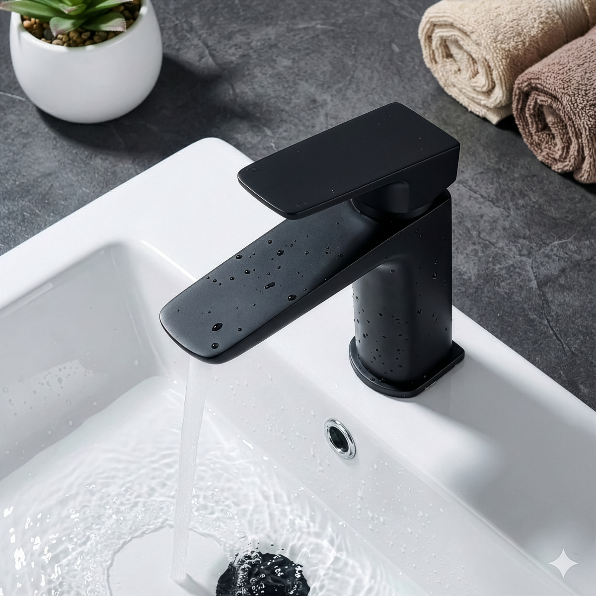 Basin Mixer Tap with Clicker Waste - Matt Black DH393