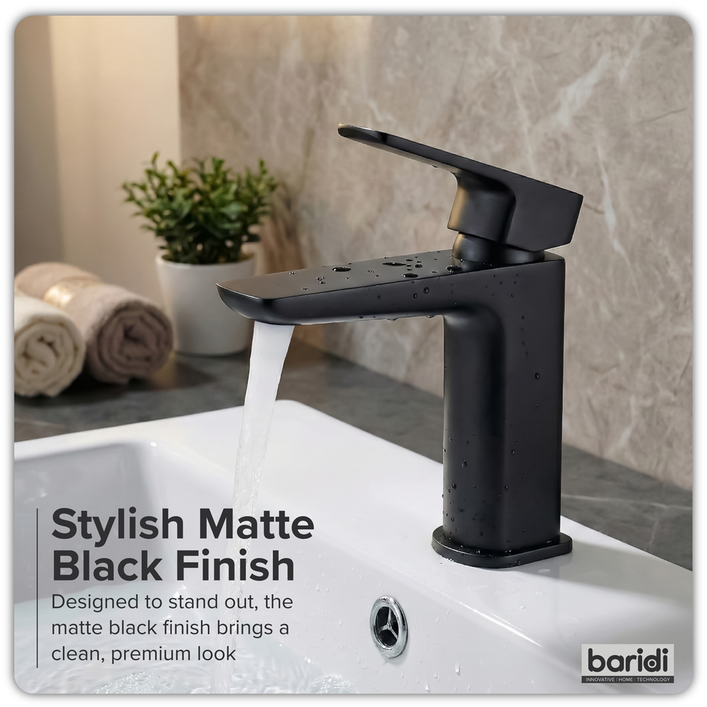 Basin Mixer Tap with Clicker Waste - Matt Black DH393