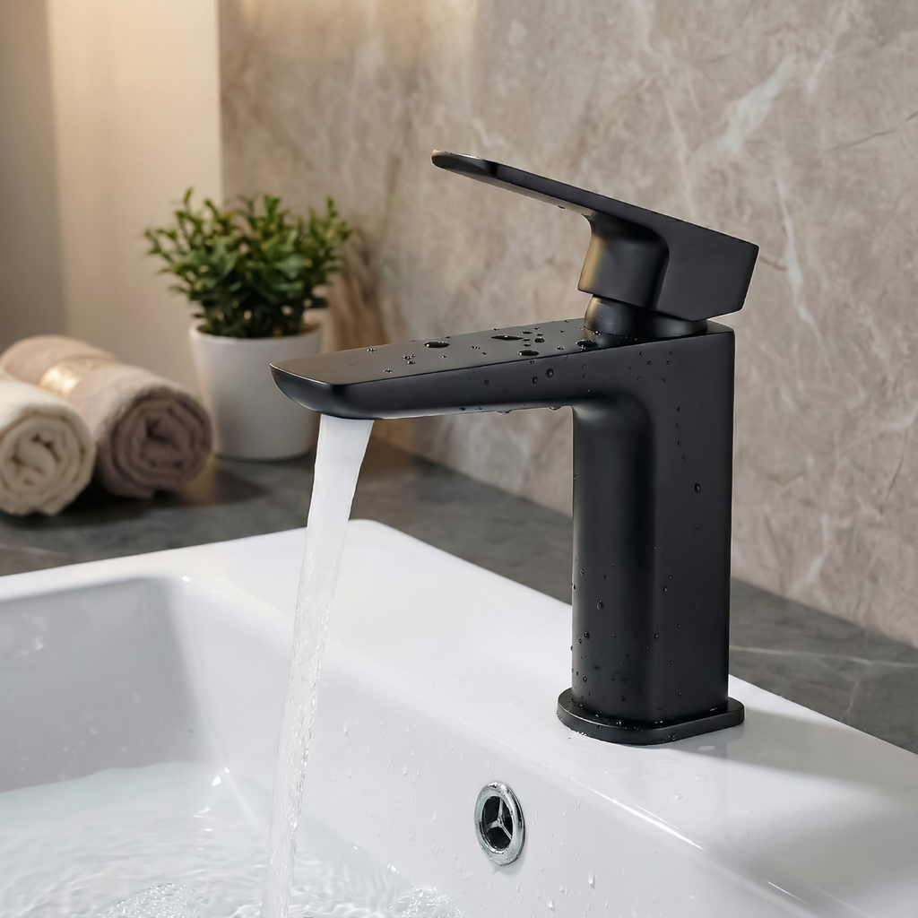 Basin Mixer Tap with Clicker Waste - Matt Black DH393
