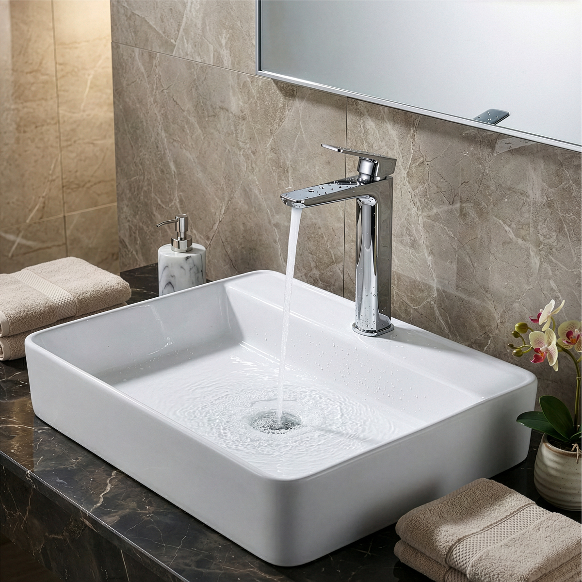 High Basin Mixer Tap with Clicker Waste - Chrome DH394