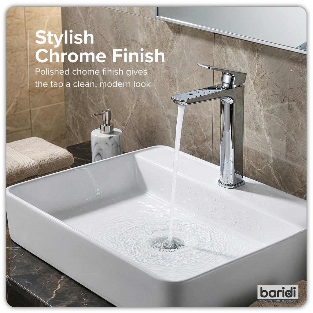 High Basin Mixer Tap with Clicker Waste - Chrome DH394