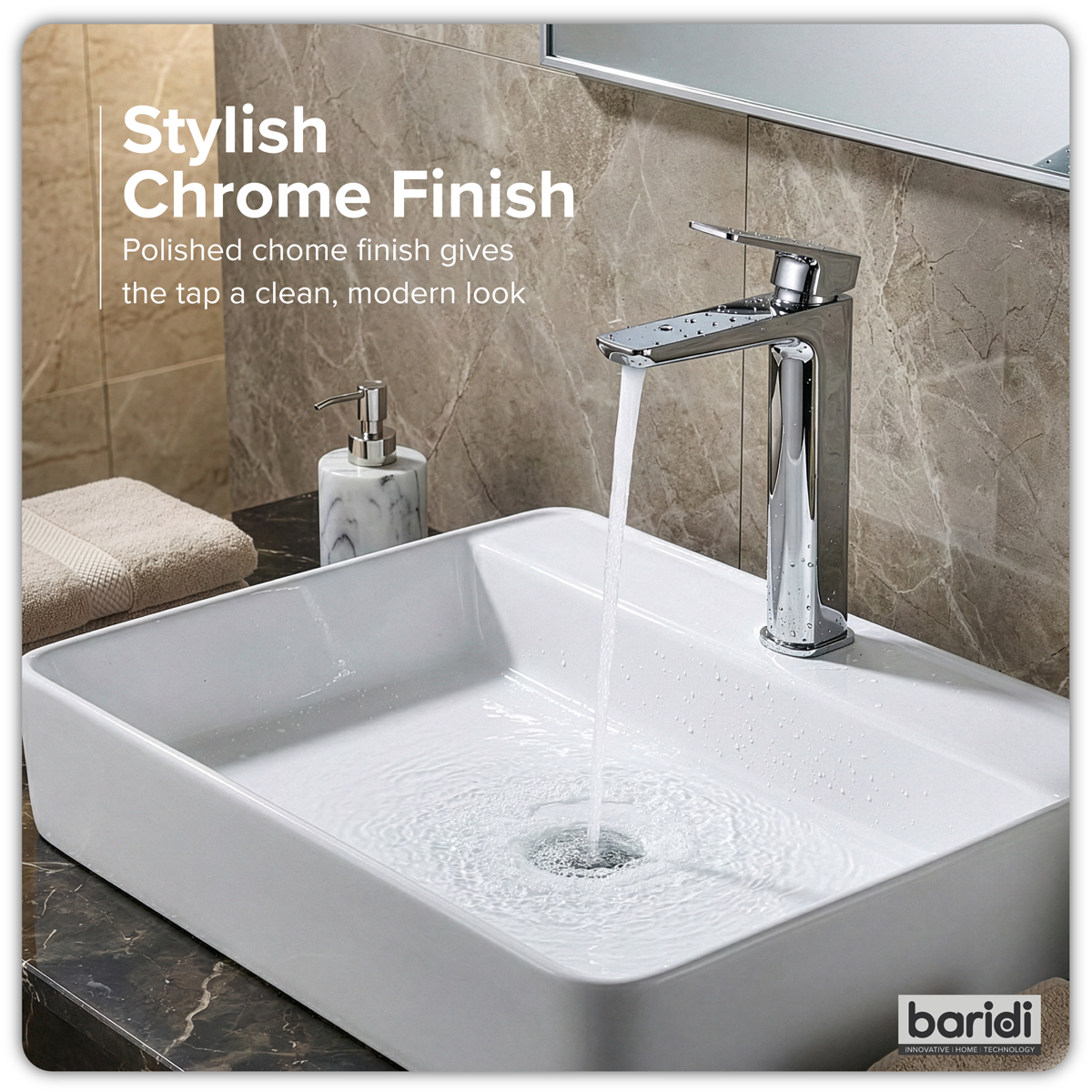 High Basin Mixer Tap with Clicker Waste - Chrome DH394