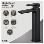 High Basin Mixer Tap with Clicker Waste - Matt Black DH395