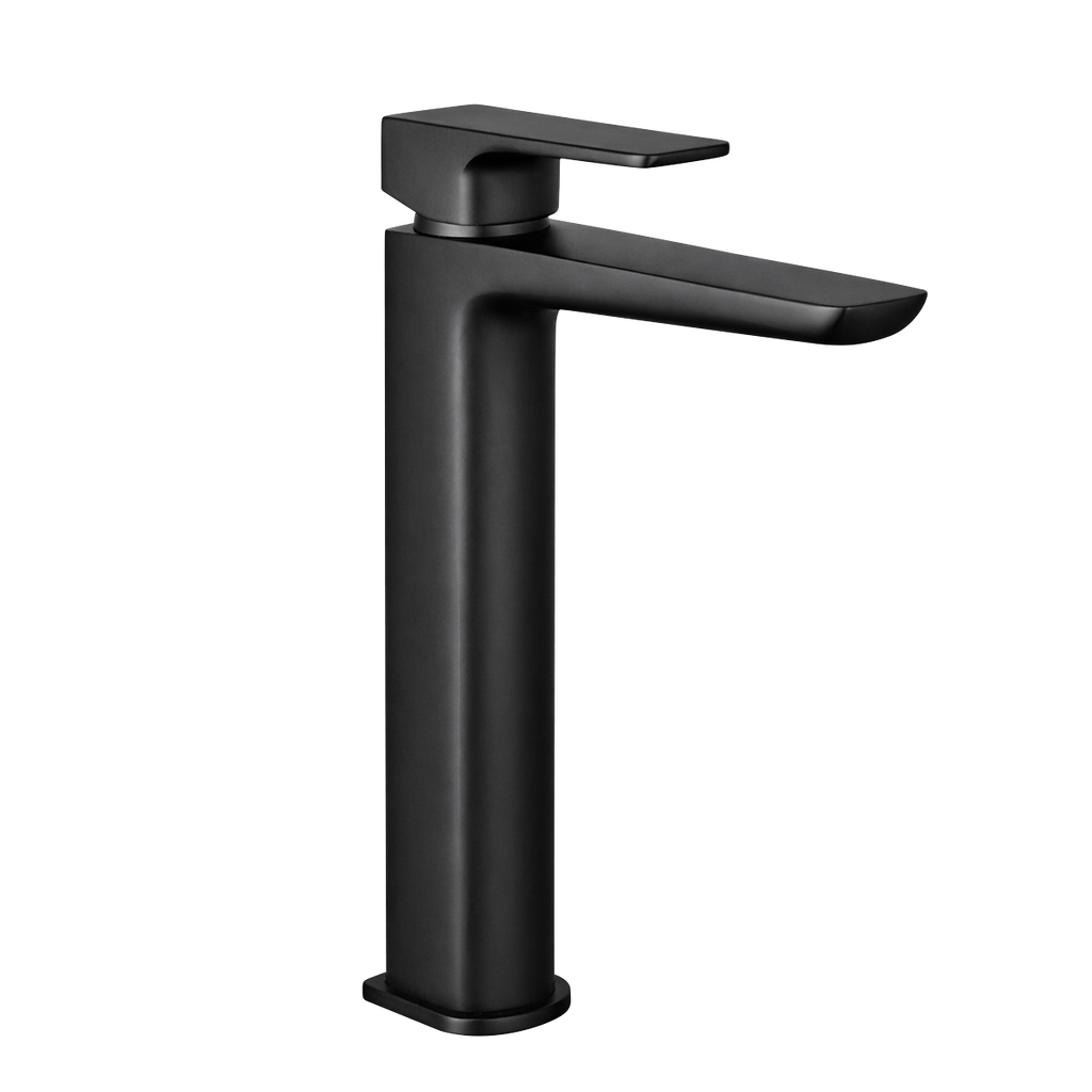 High Basin Mixer Tap with Clicker Waste - Matt Black DH395