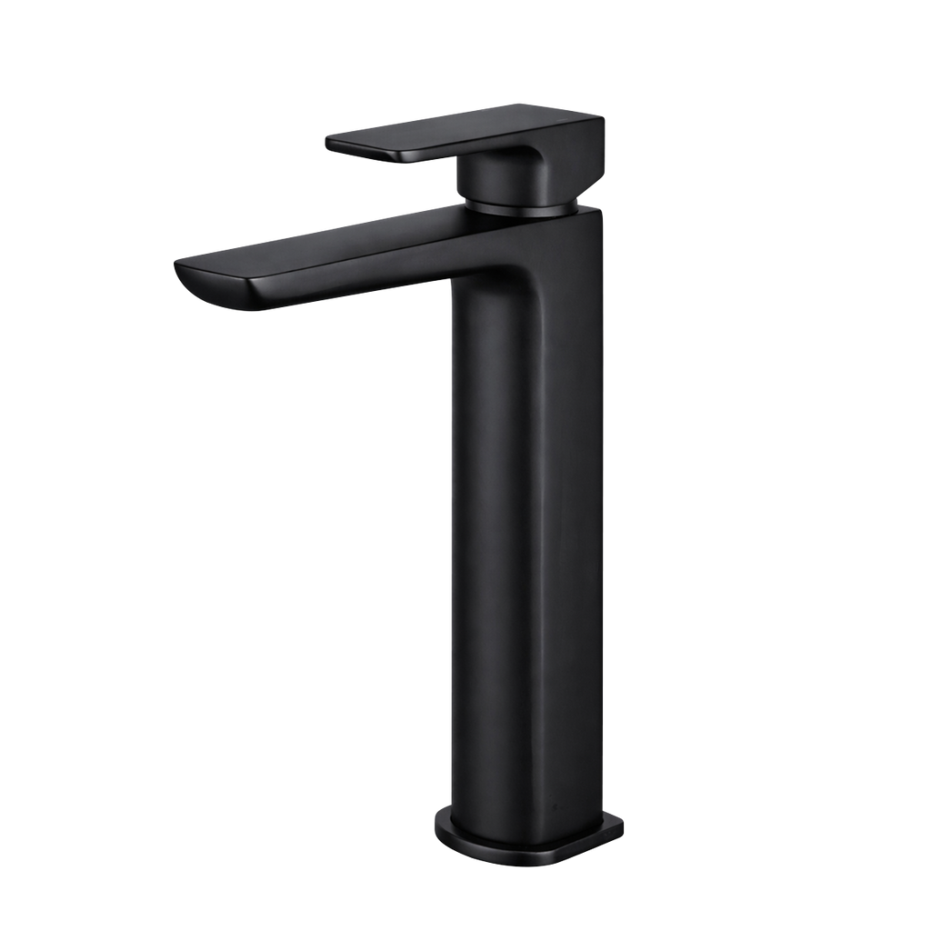 High Basin Mixer Tap with Clicker Waste - Matt Black DH395