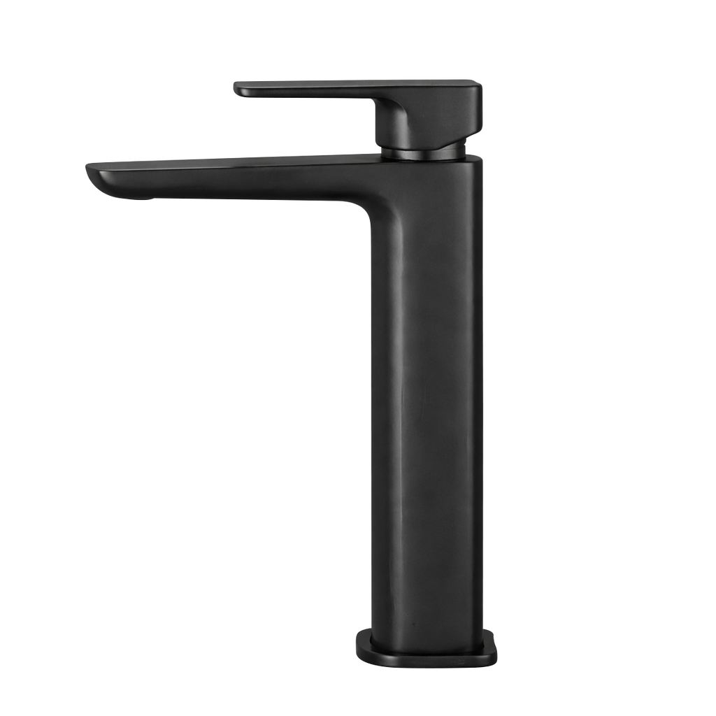 High Basin Mixer Tap with Clicker Waste - Matt Black DH395