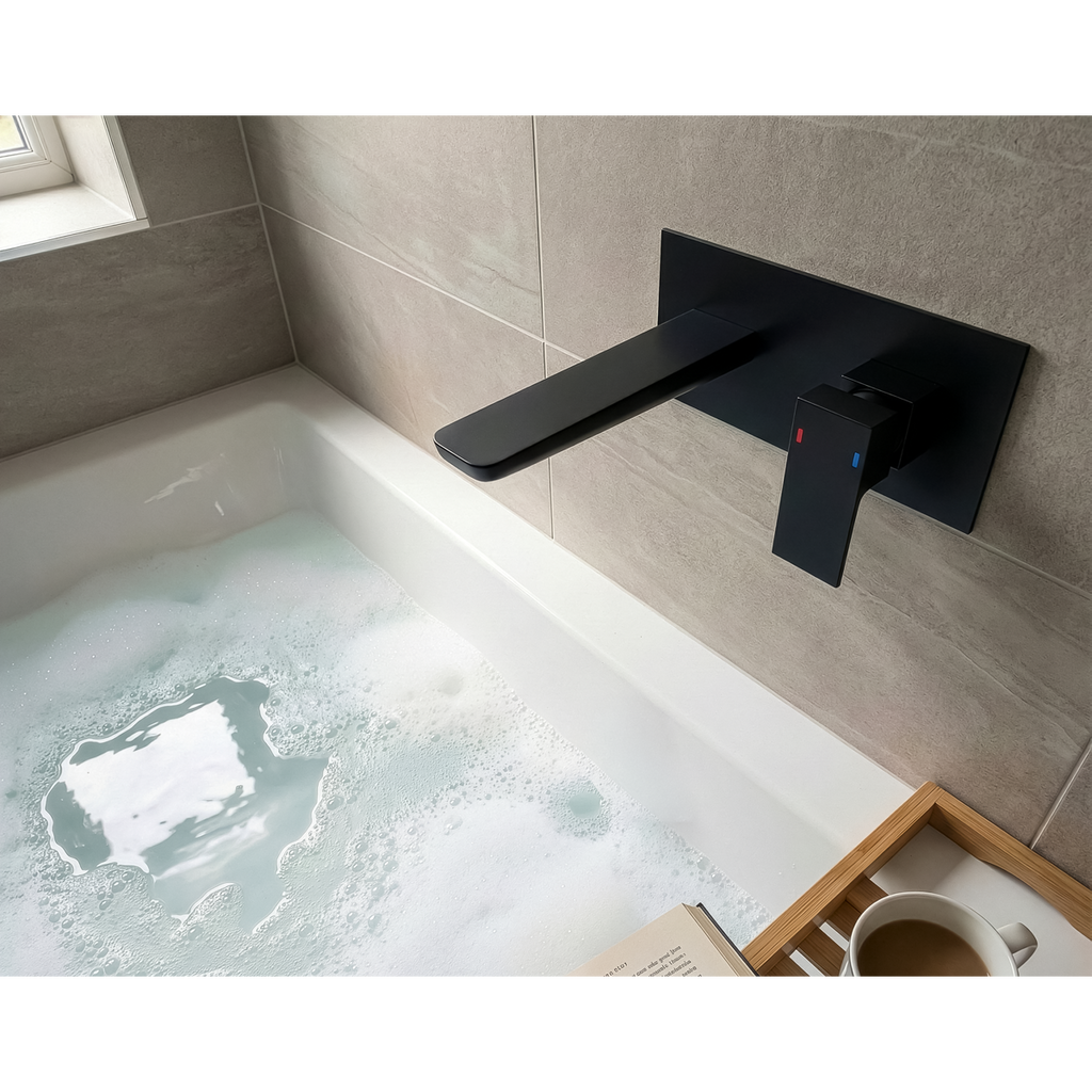 Wall Mounting Basin Mixer Tap, Square - Matt Black DH397