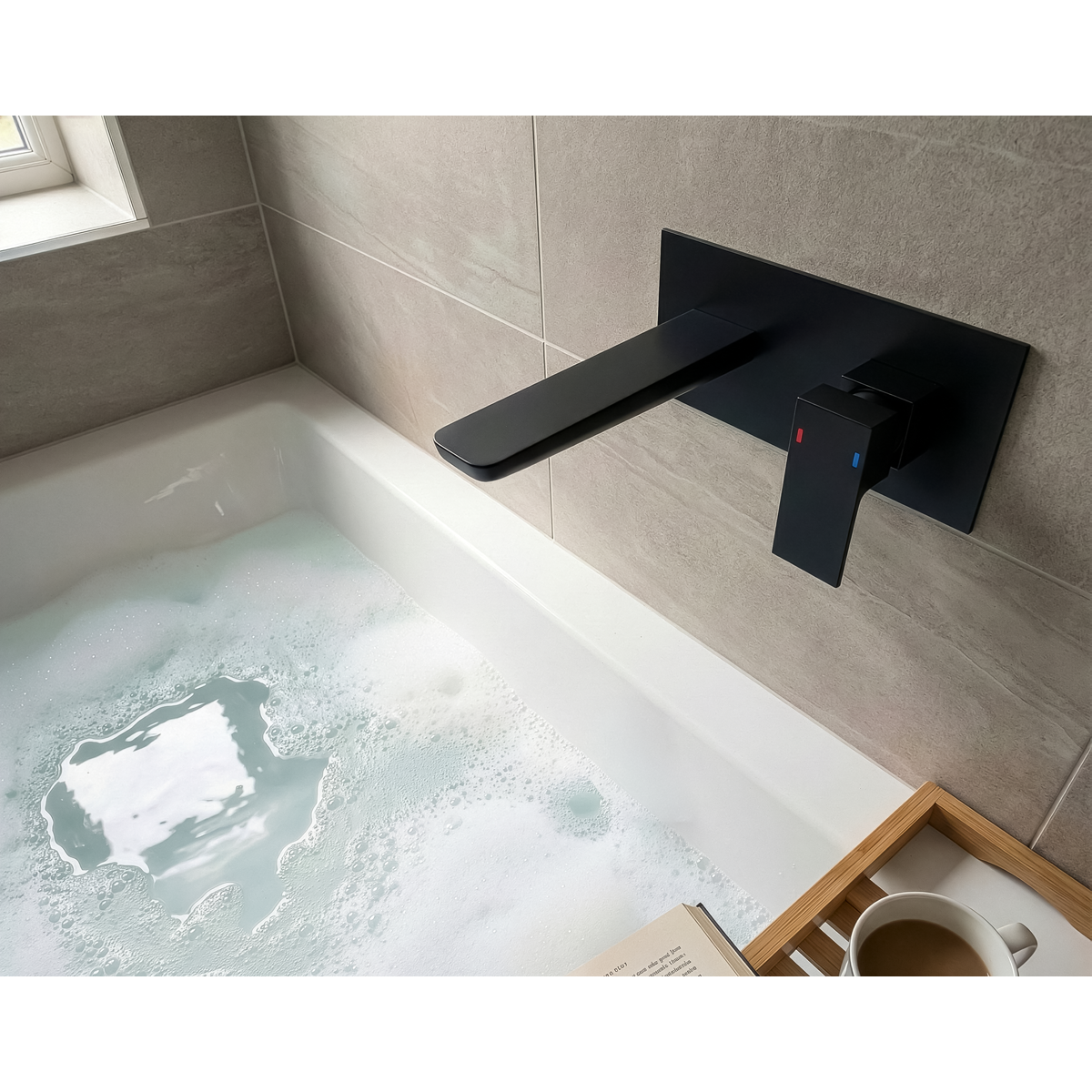 Wall Mounting Basin Mixer Tap, Square - Matt Black DH397