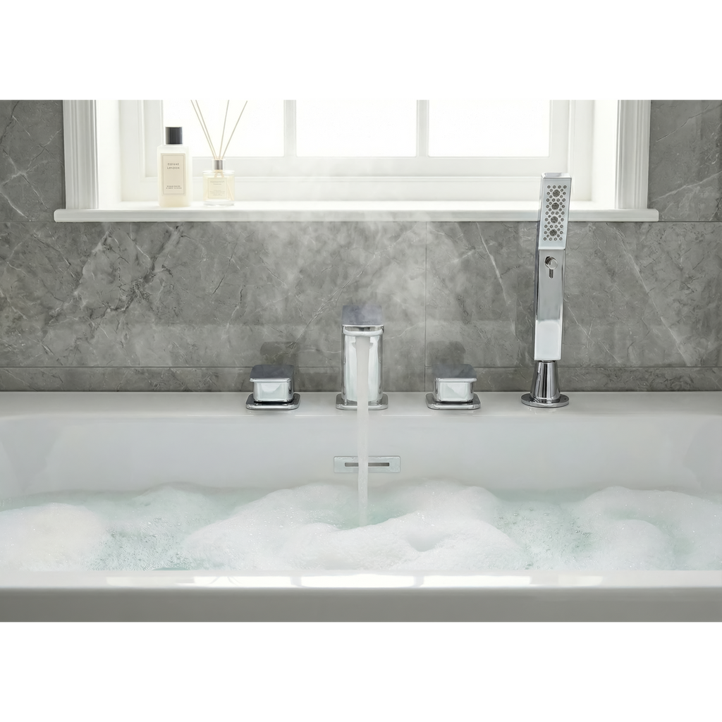 Bath Mounting 4-Hole Mixer Tap with Shower Head - Chrome DH398