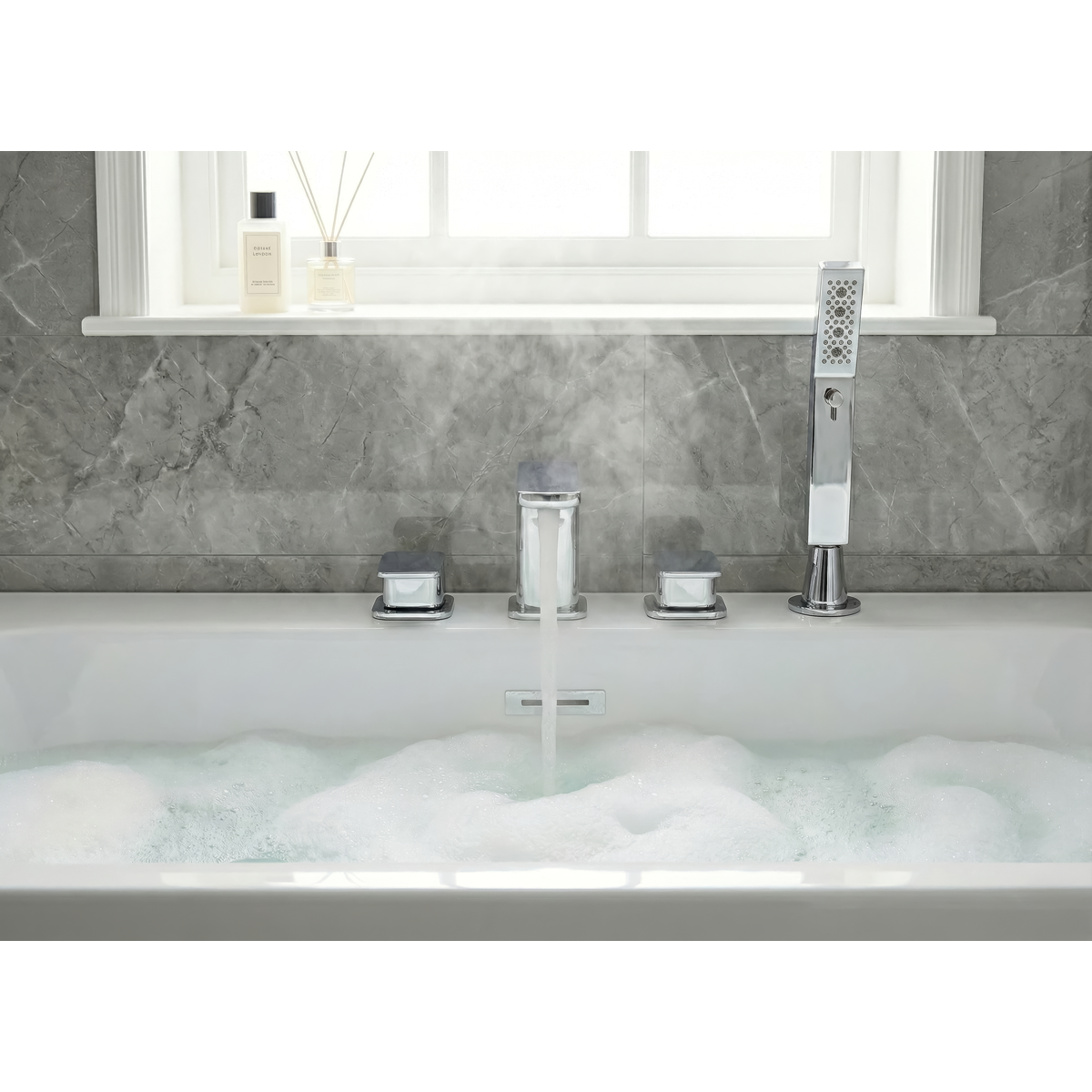 Bath Mounting 4-Hole Mixer Tap with Shower Head - Chrome DH398