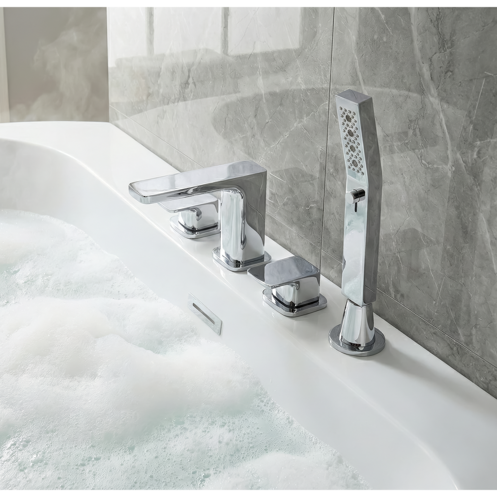 Bath Mounting 4-Hole Mixer Tap with Shower Head - Chrome DH398