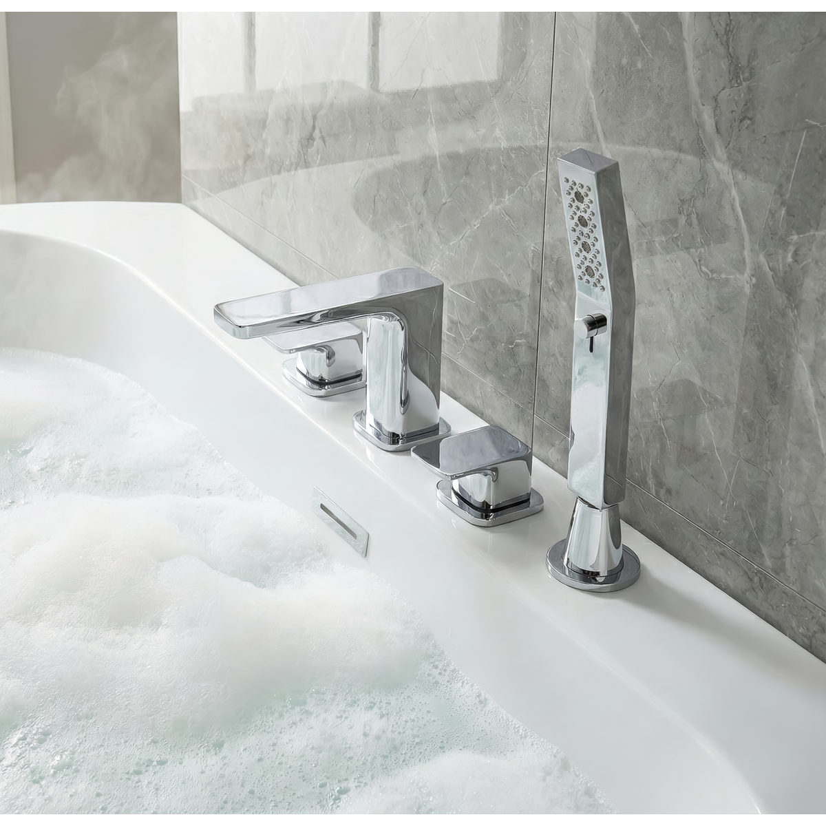 Bath Mounting 4-Hole Mixer Tap with Shower Head - Chrome DH398