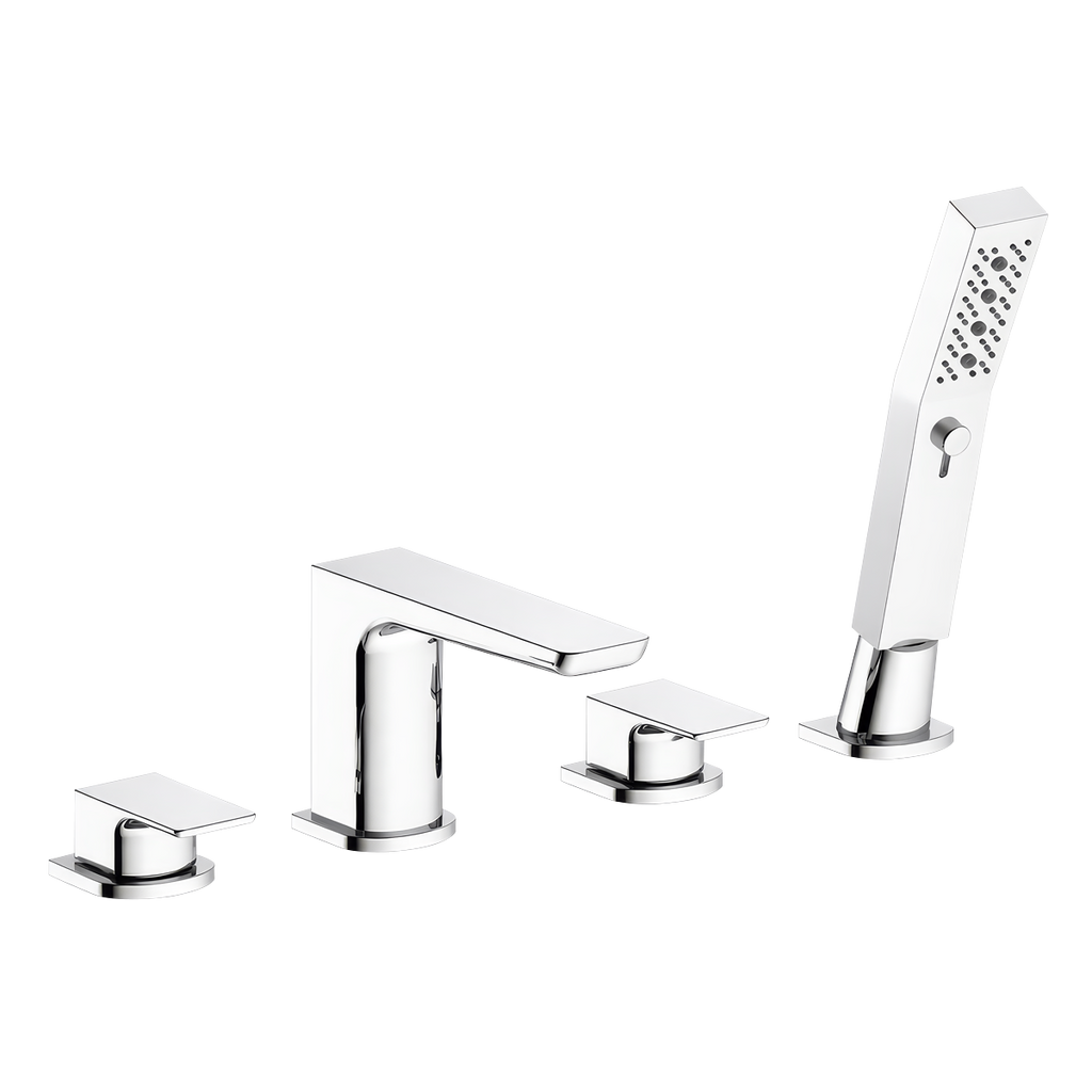 Bath Mounting 4-Hole Mixer Tap with Shower Head - Chrome DH398