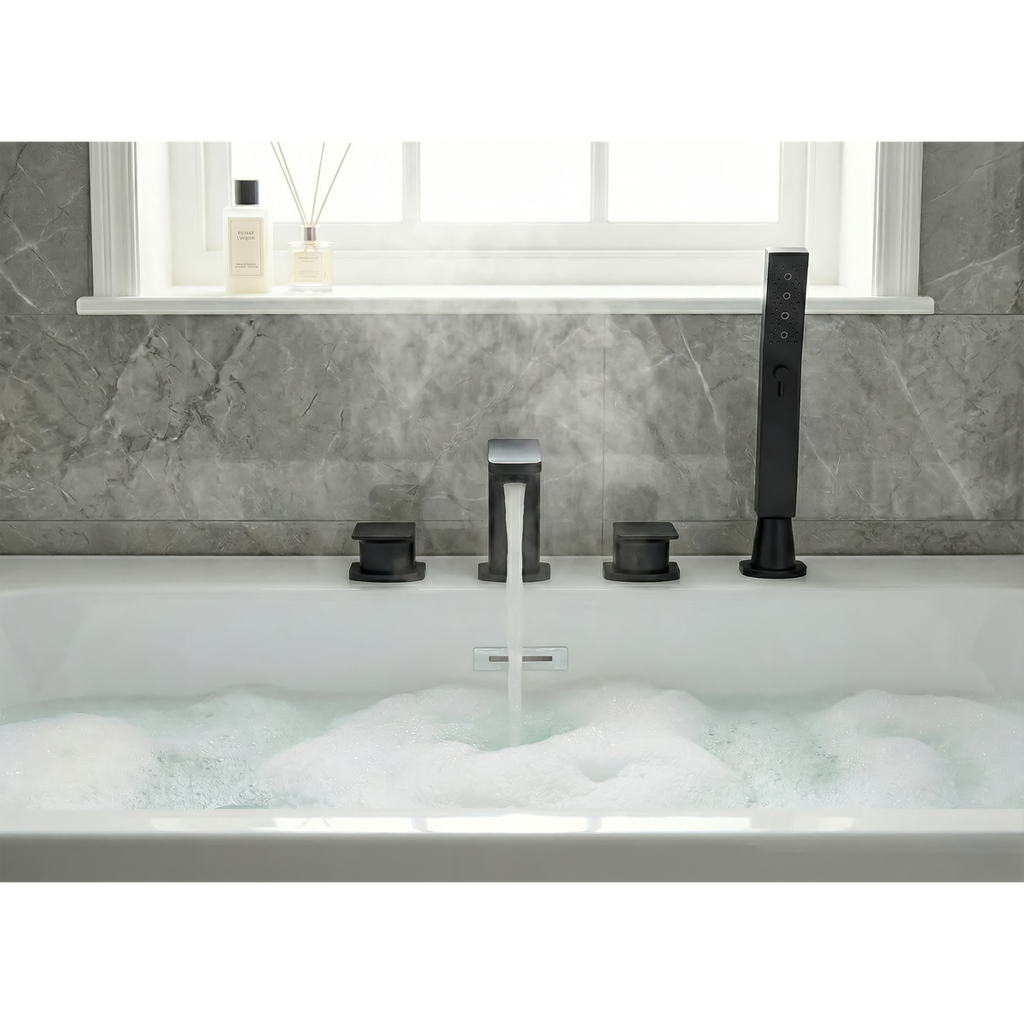 Bath Mounting 4-Hole Mixer Tap with Shower Head - Matt Black DH399