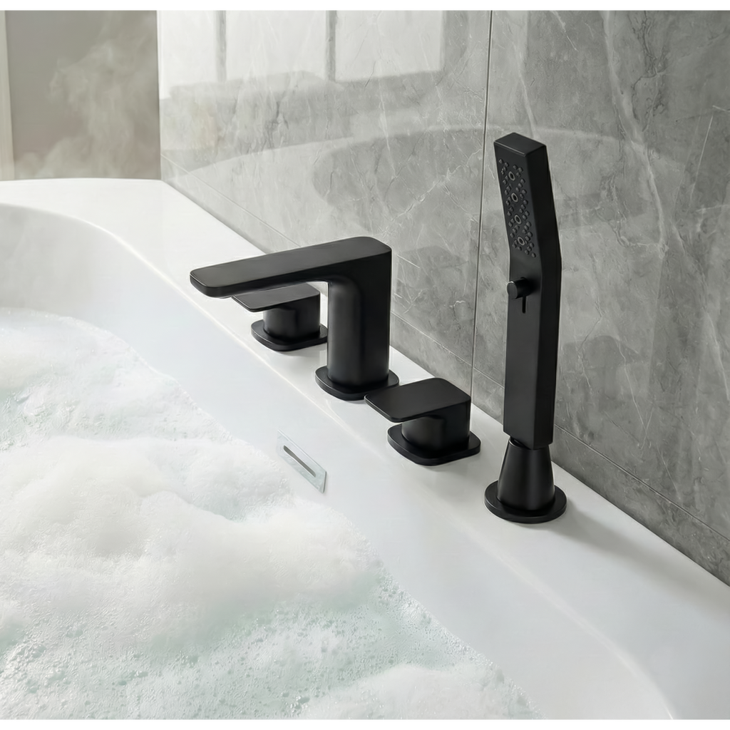 Bath Mounting 4-Hole Mixer Tap with Shower Head - Matt Black DH399